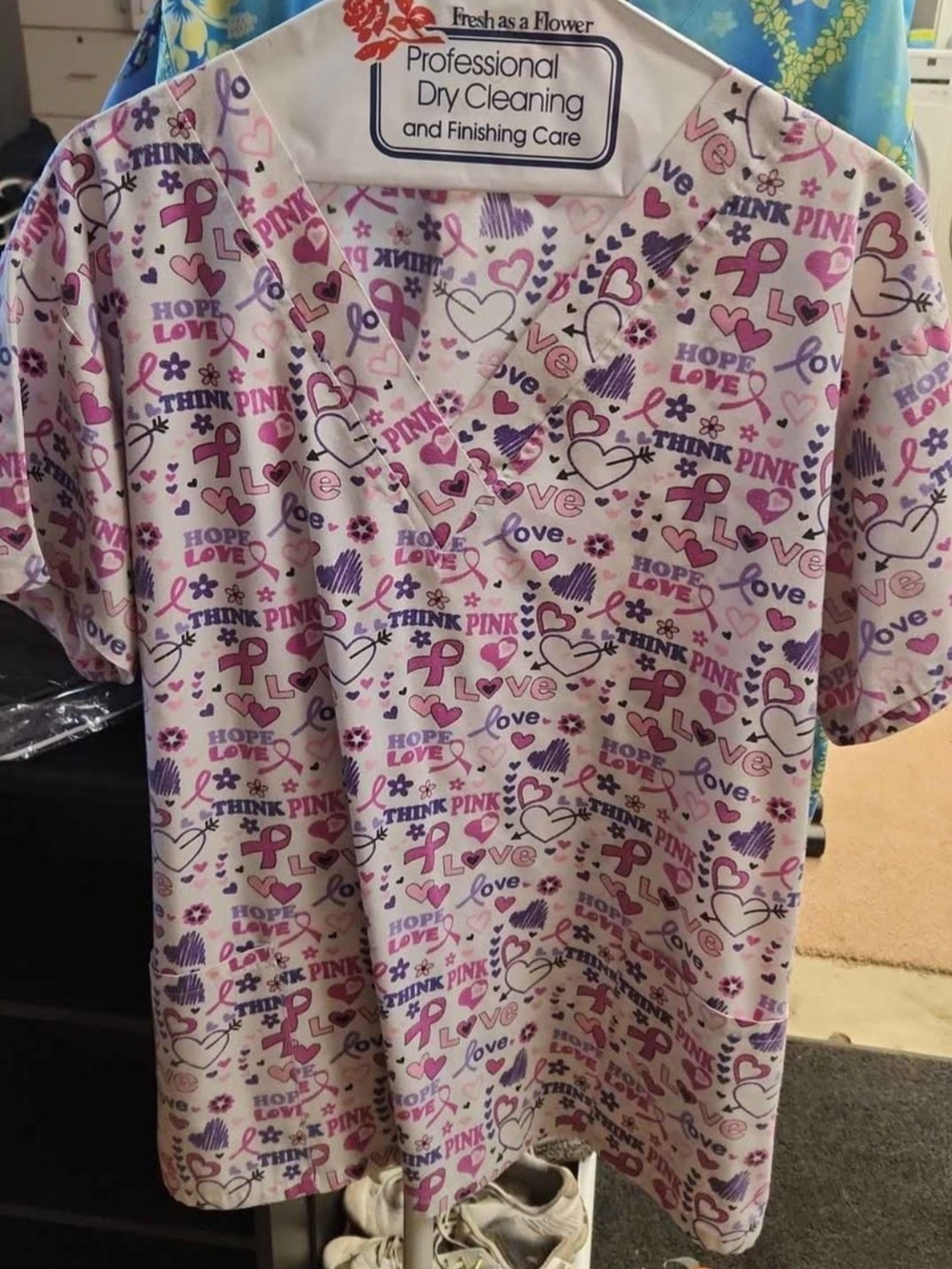 Pink Awareness Pattern Scrub Top - Motivational Print
